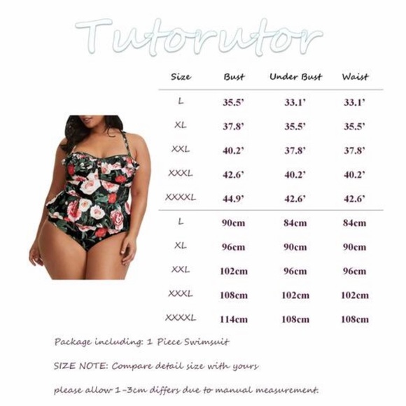 Tutorutor Retro Floral Women’s Plus Size Swimwear Peplum Tankini XXL - Picture 4 of 6
